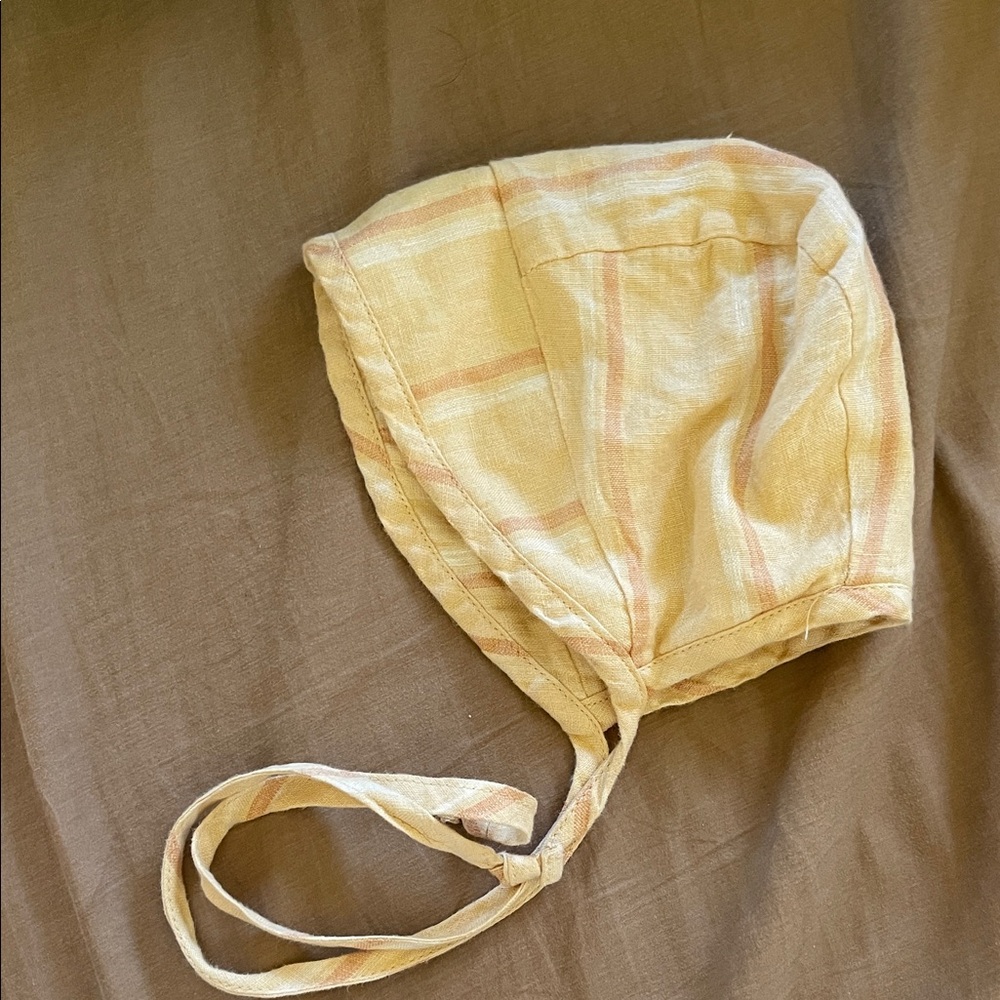 Yellow Plaid Baby linen sun bonnet